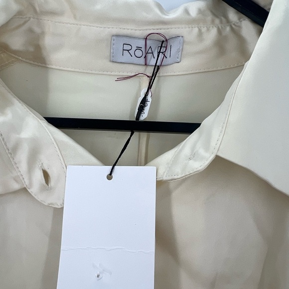 Roari Marna Satin Button Front Structured Shirt Blouse In Bone - Picture 4 of 10